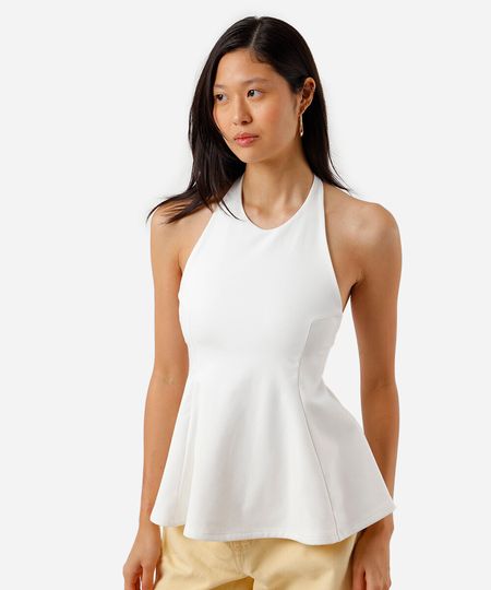 blusa peplum feminina frente única off white PP