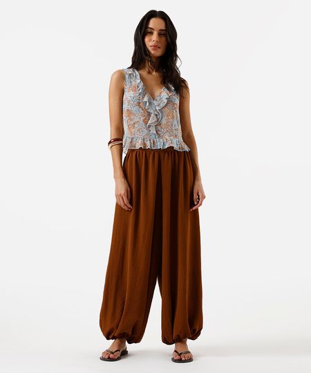 calça aladim feminina com viscose texturizada marrom P