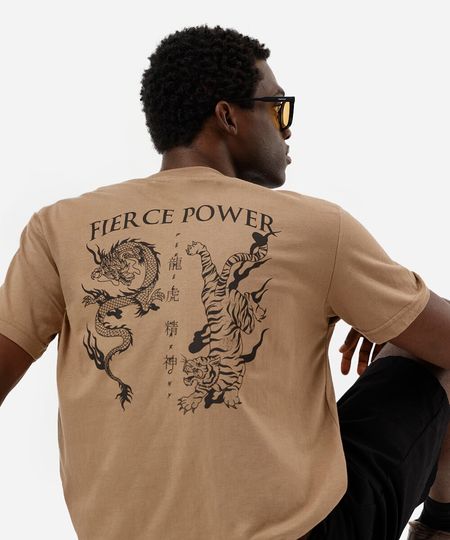 camiseta masculina de algodão estampada marrom P