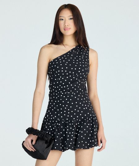 vestido balonê feminino ombro único poá preto M