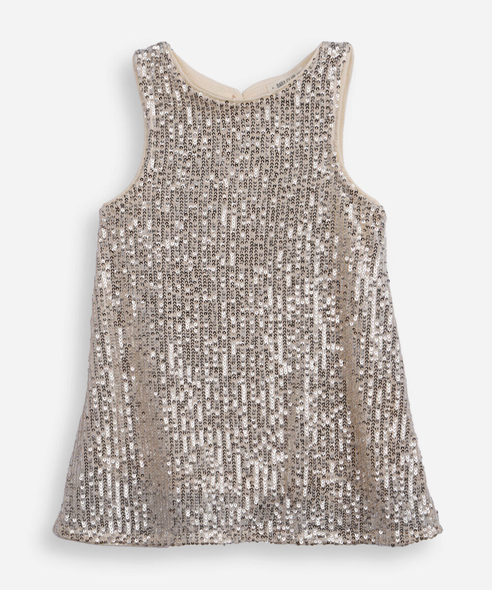 vestido infantil de paetê dourado