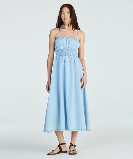 vestido midi feminino jeans alça fina azul GG vestido midi feminino jeans alça fina azul GG