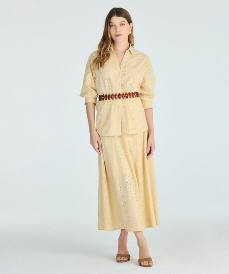 saia midi evasê feminina de laise amarela 36 saia midi evasê feminina de laise amarela 36