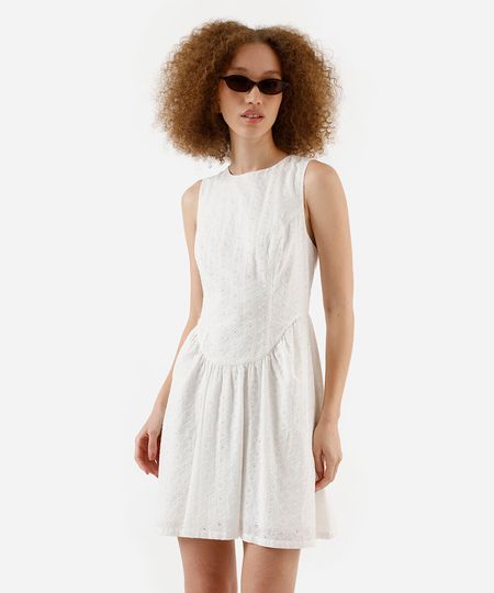 vestido curto feminino em algodão sem manga off white PP