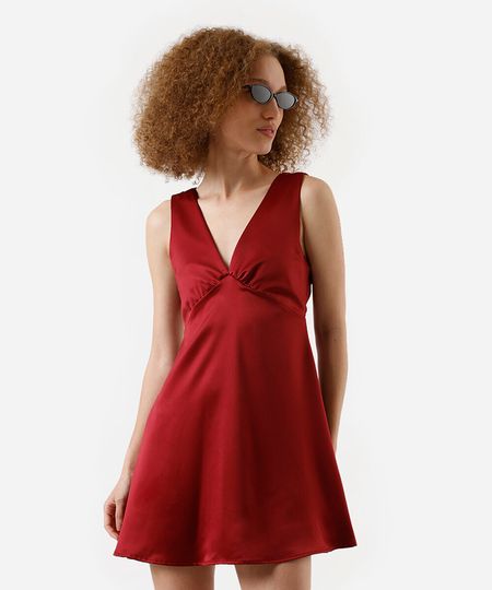 vestido curto feminino acetinado decote v vinho PP vestido curto feminino acetinado decote v vinho PP