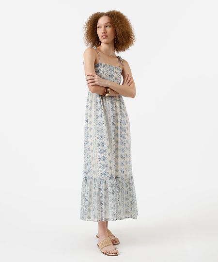 vestido midi feminino com maria estampado - bege claro PP