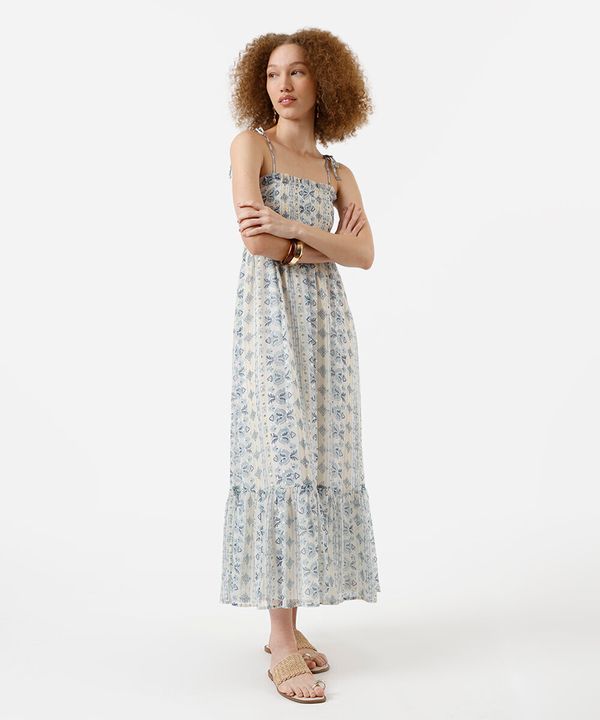 vestido midi feminino com maria estampado - bege claro M