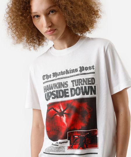 camiseta feminina de algodão stranger things off white PP camiseta feminina de algodão stranger things off white PP