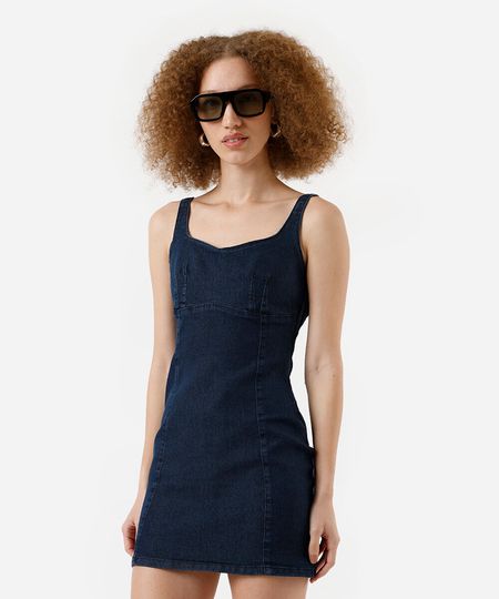 vestido curto feminino em jeans com alças finas azul G vestido curto feminino em jeans com alças finas azul G