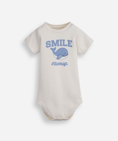 body infantil de algodão manga curta estampado off white 3-6 body infantil de algodão manga curta estampado off white 3-6