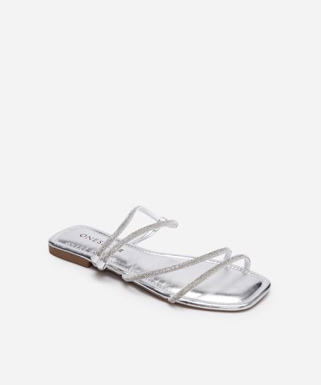 rasteirinha com brilhos oneself prateada 36 rasteirinha com brilhos oneself prateada 36