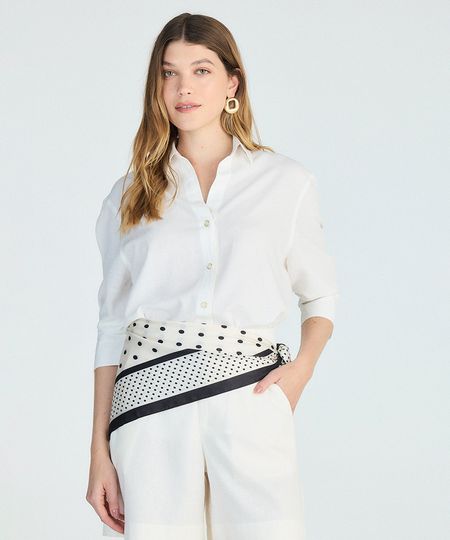 camisa feminina com linho manga longa off white GG camisa feminina com linho manga longa off white GG