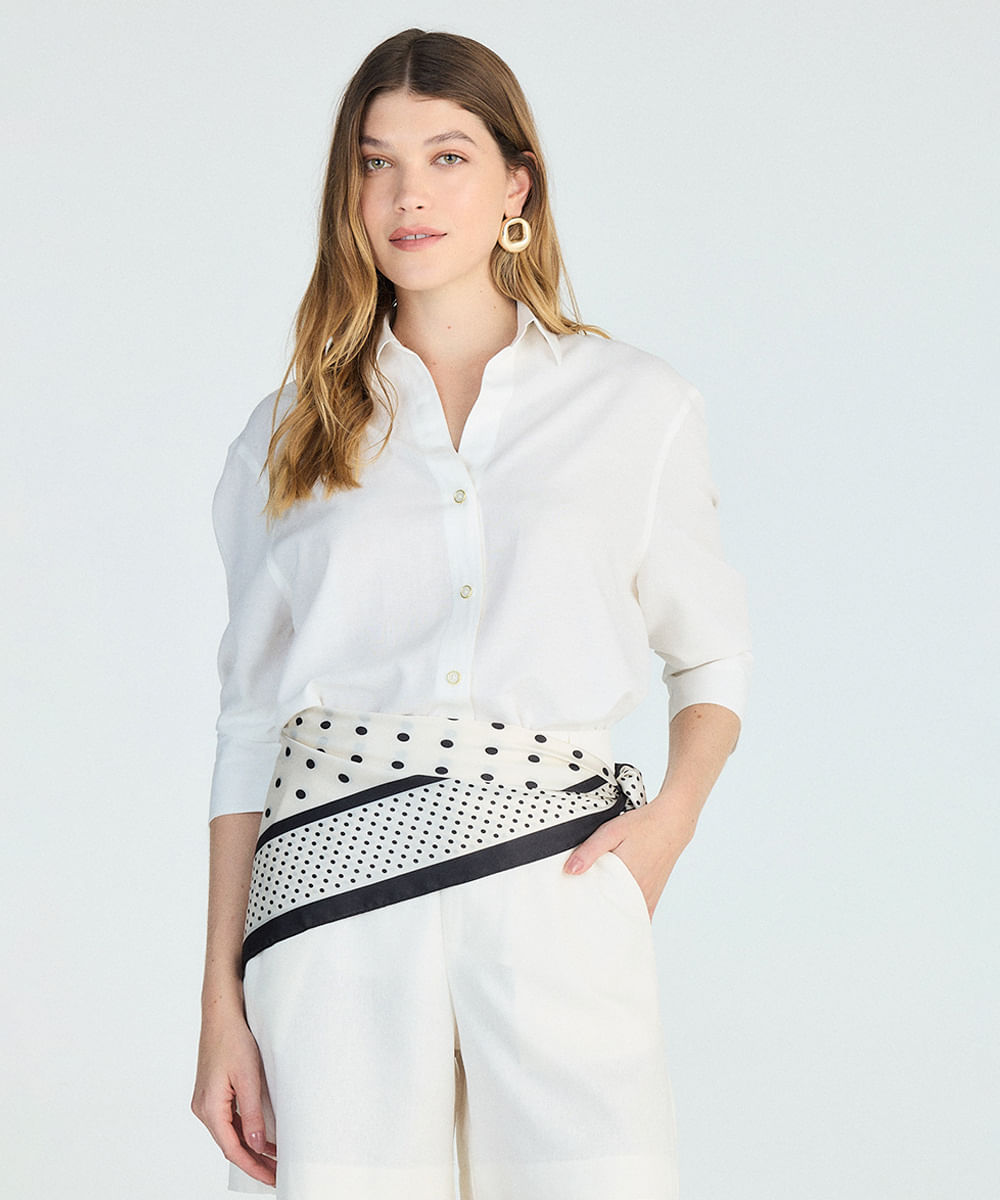 camisa feminina com linho manga longa off white