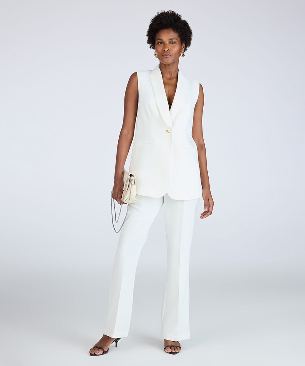 calça flare feminina de alfaiataria off white