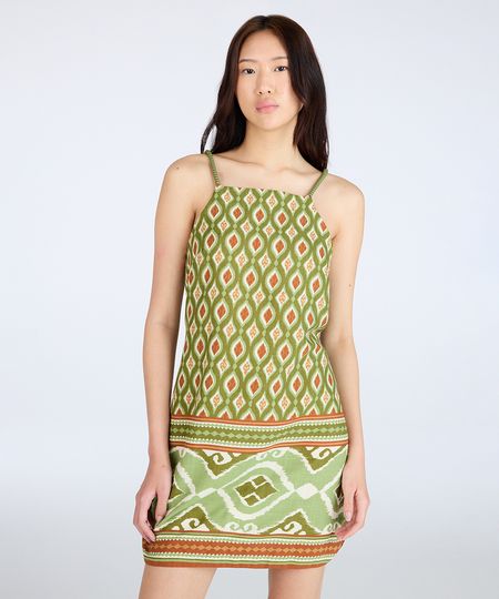 vestido curto feminino alça fina com miçangas arabesco verde G vestido curto feminino alça fina com miçangas arabesco verde G