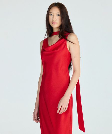 vestido longo feminino acetinado decote degadê vermelho P vestido longo feminino acetinado decote degadê vermelho P