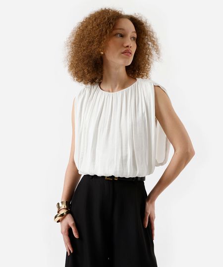 regata balonê feminina com franzidos off white PP