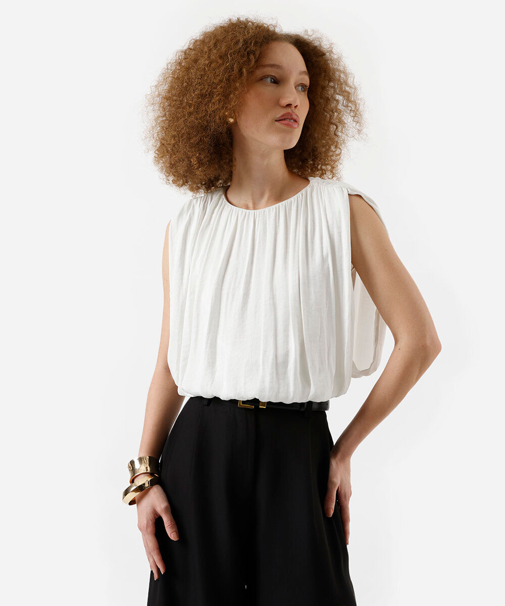 regata balonê feminina com franzidos off white
