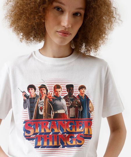 camiseta feminina de algodão stranger things off white M camiseta feminina de algodão stranger things off white M