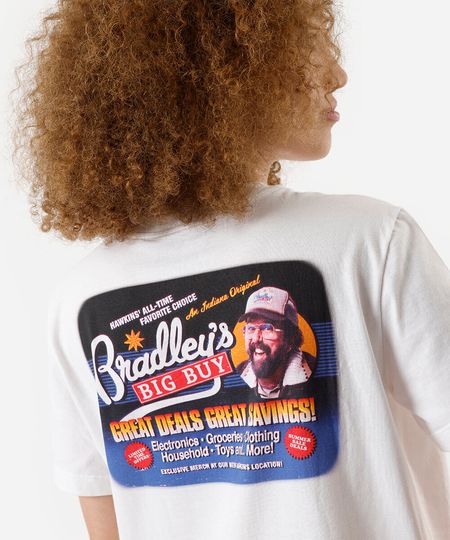 camiseta feminina de algodão stranger things off white P camiseta feminina de algodão stranger things off white P