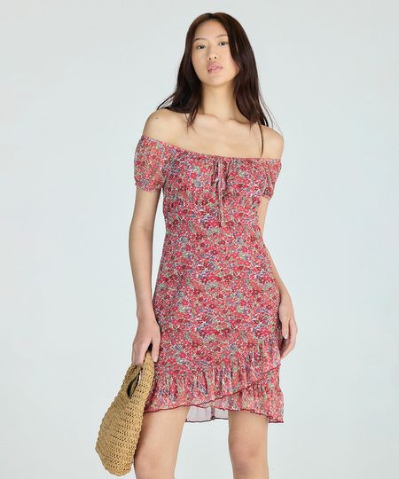 vestido curto de tule com lacinho floral vermelho M vestido curto de tule com lacinho floral vermelho M