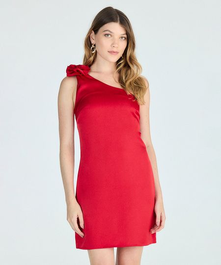 vestido curto ombro único com flor vermelho P vestido curto ombro único com flor vermelho P