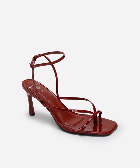 sandália bico quadrado salto fino mindset vinho 36