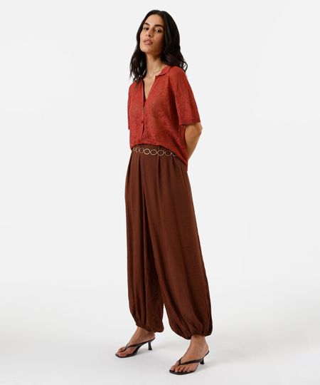 calça aladim feminina com viscose texturizada marrom M calça aladim feminina com viscose texturizada marrom M