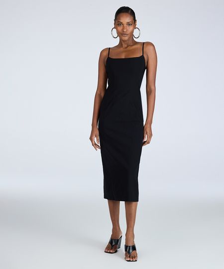 vestido midi feminino de viscose com fenda preto P