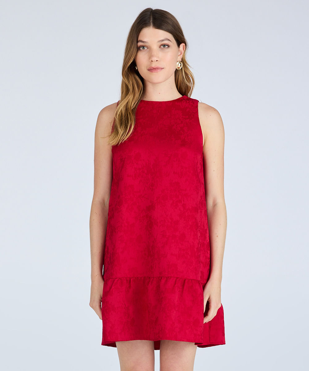 vestido curto feminino de jacquard com recorte texturizado vermelho