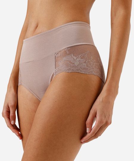 calcinha caleçon com renda demillus bege M calcinha caleçon com renda demillus bege M