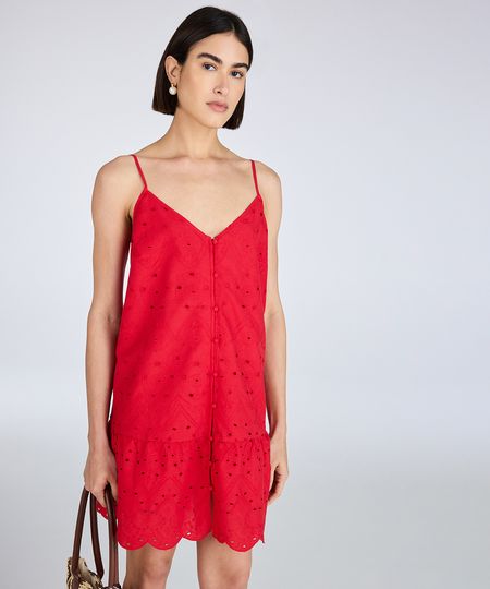 vestido curto feminino de laise com botão arabesco vermelho M