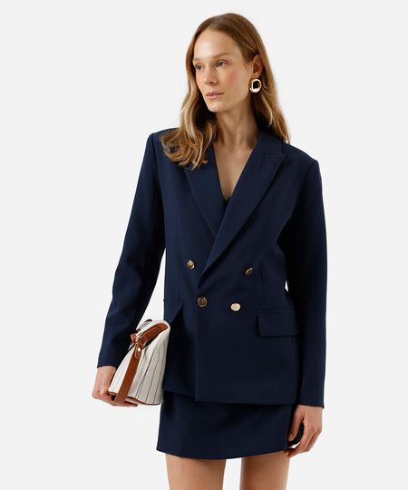 blazer de alfaiataria feminino com viscose azul M blazer de alfaiataria feminino com viscose azul M