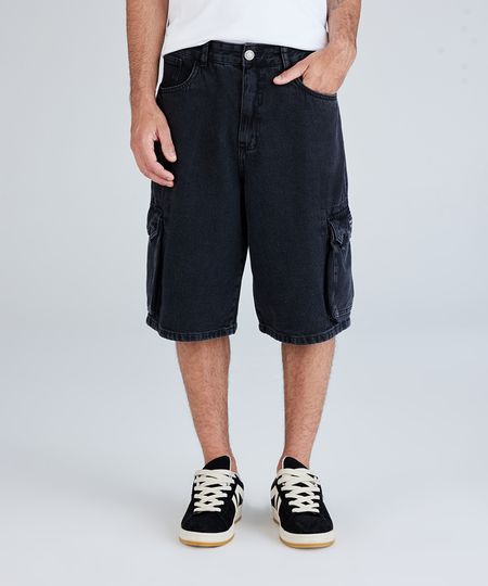 bermuda jeans cargo fit preta 38 bermuda jeans cargo fit preta 38