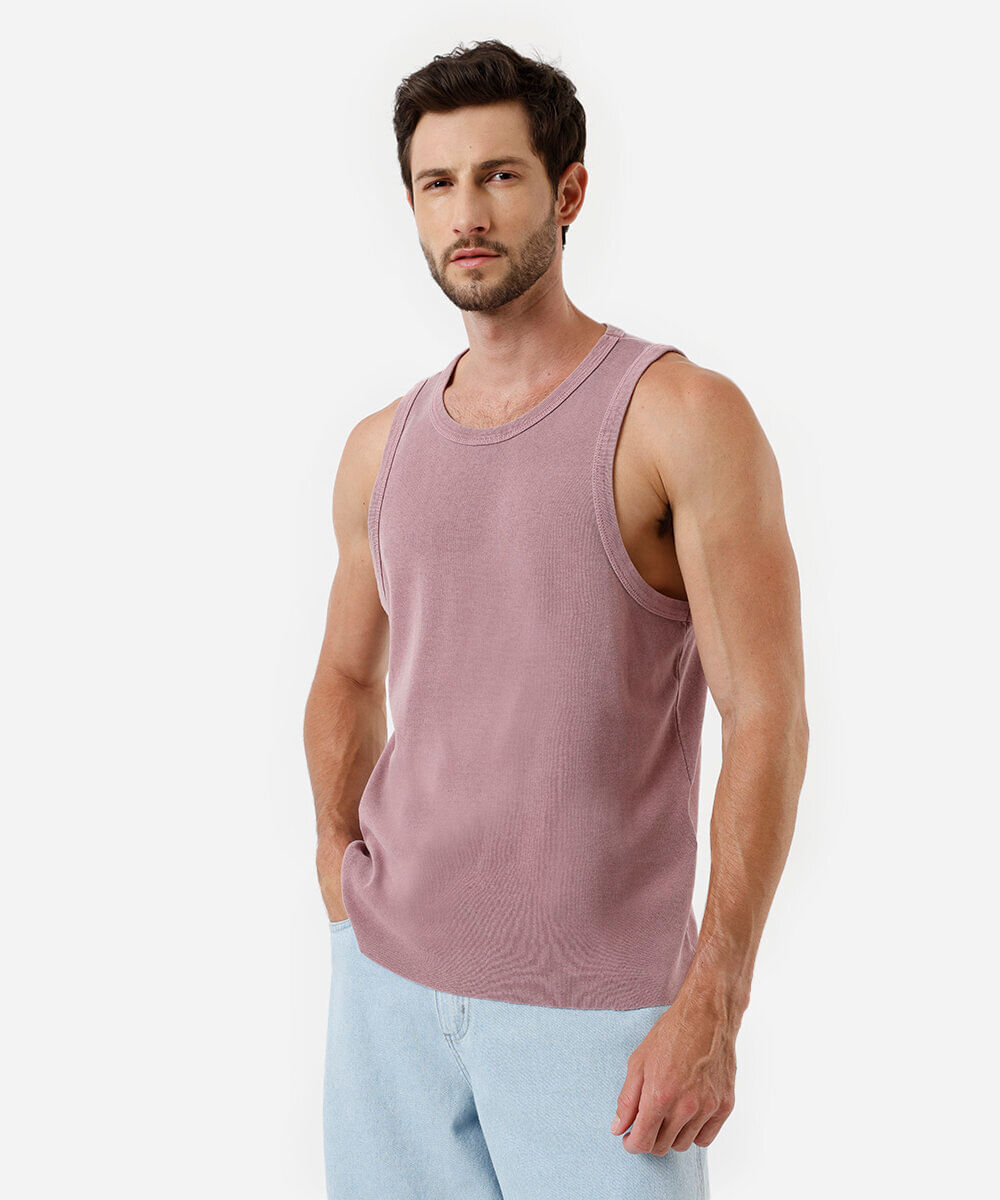 regata regular fit masculina em algodão rosa
