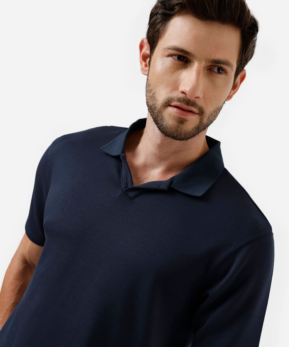 polo comfort masculina com mangas curtas azul