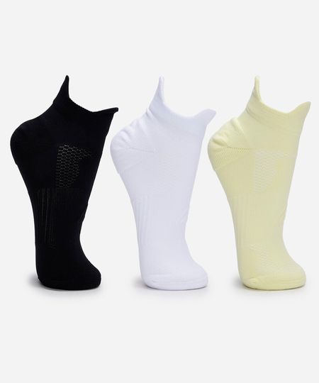 kit de 3 meias cano médio de poliamida caneladas colorido 34-39