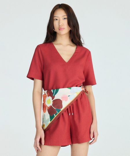 short curto feminino com linho básico vermelho G short curto feminino com linho básico vermelho G