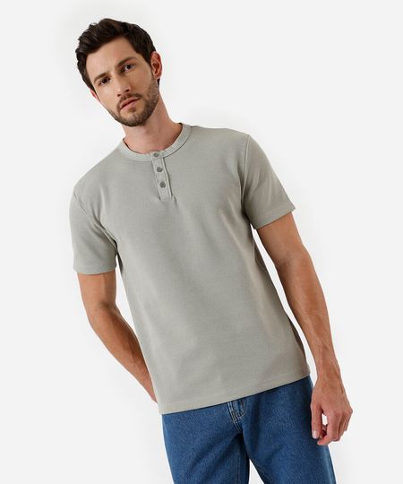 camiseta masculina henley comfort verde PP camiseta masculina henley comfort verde PP