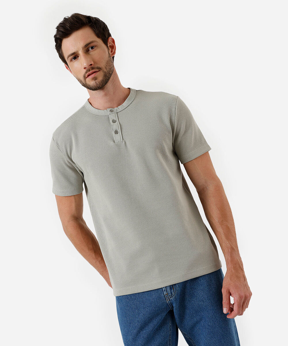 camiseta masculina henley comfort verde