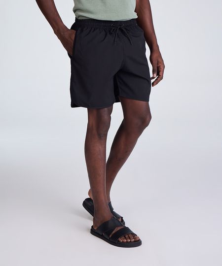 short masculino cós elástico bolso com zíper preto P