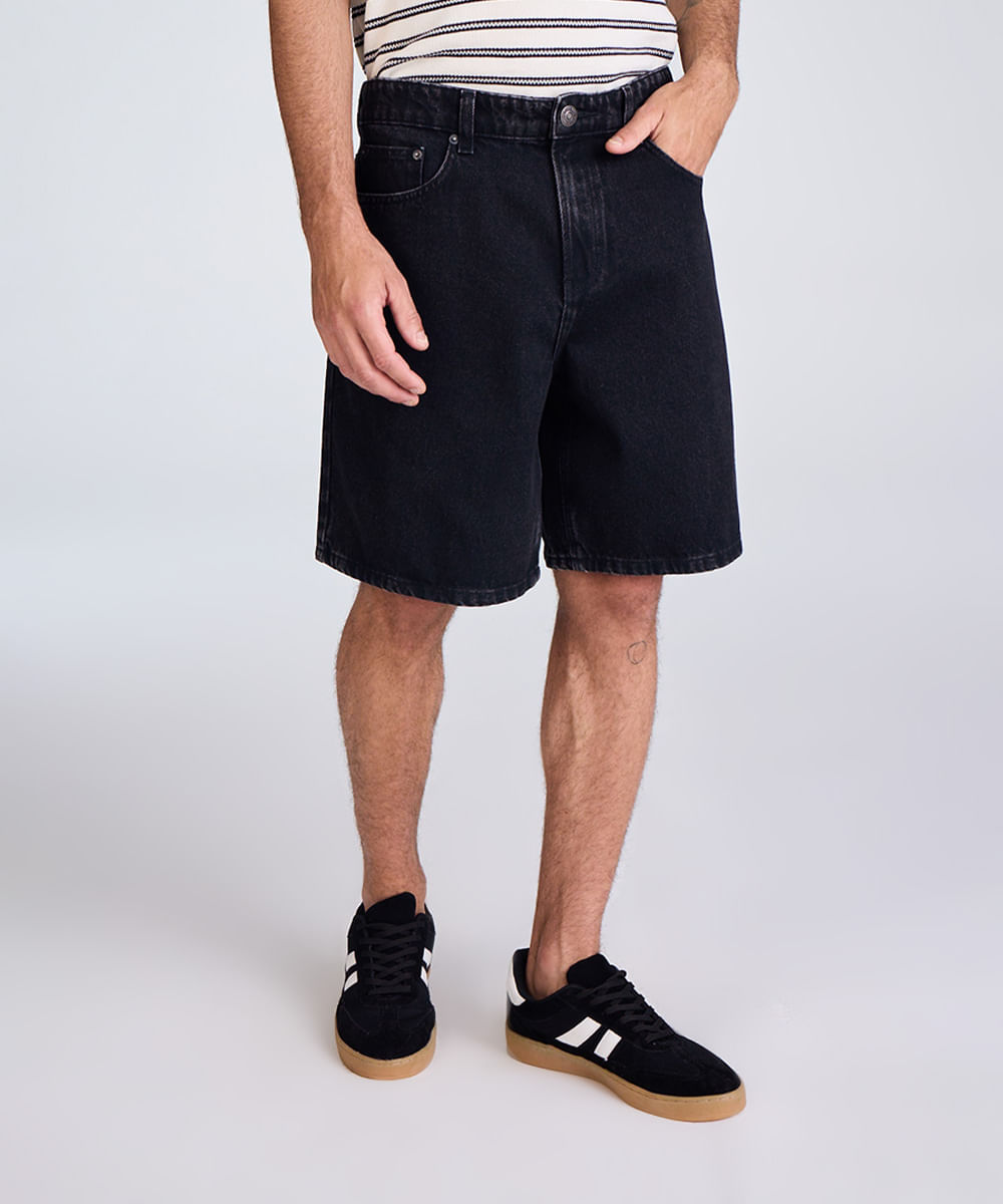 bermuda reta vintage masculina jeans preta