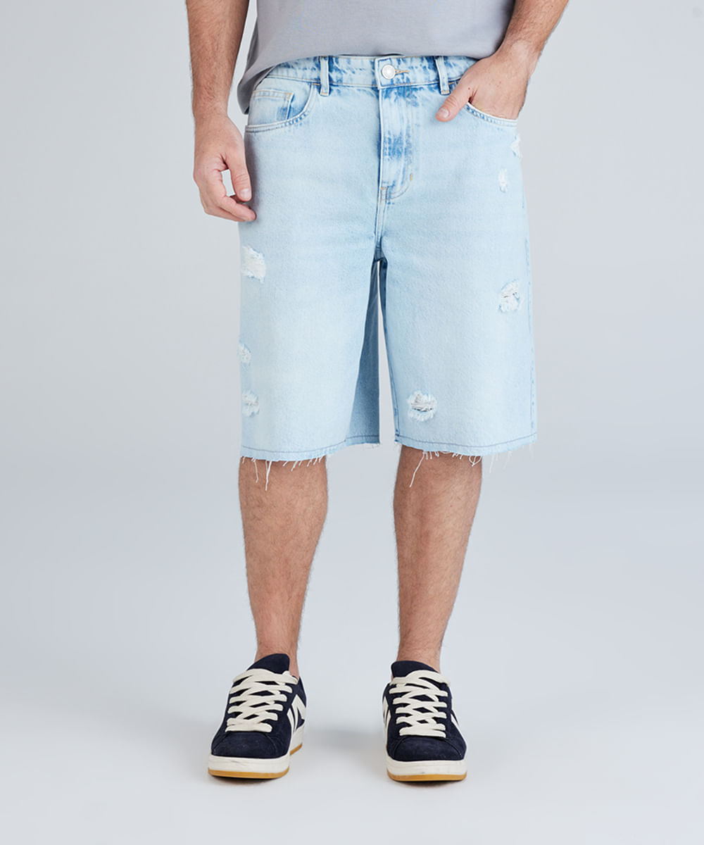 Vista 2 bermuda baggy masculina jeans destroyed azul C&A JEANS ESCURO DIRTY C&A JEANS ESCURO DIRTY