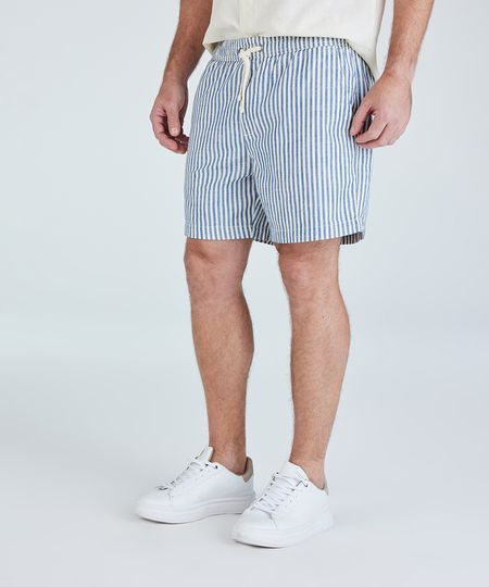 short masculino de sarja listrado cós elástico azul G