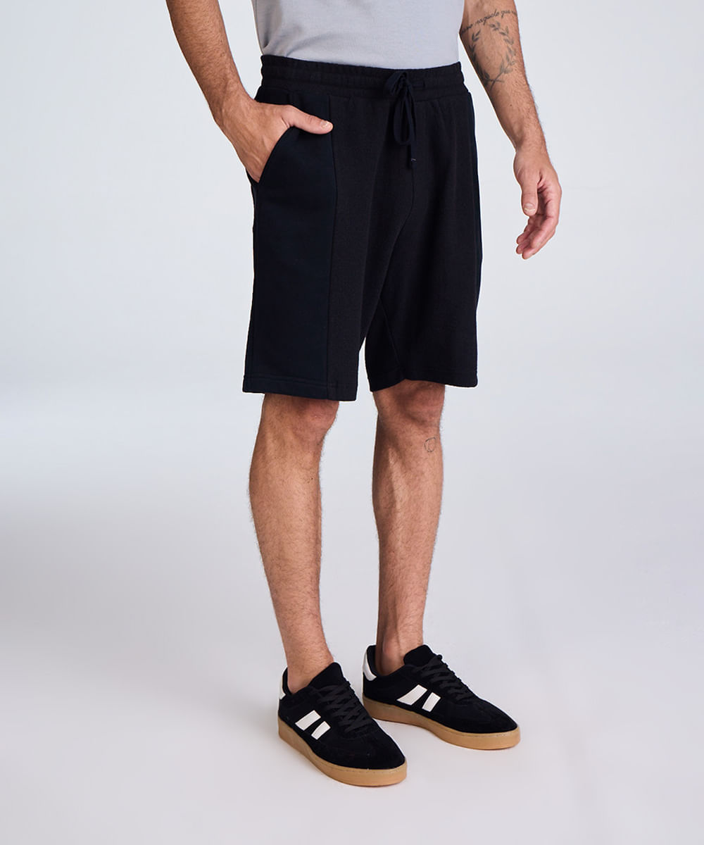 bermuda relaxed masculina texturizada preta