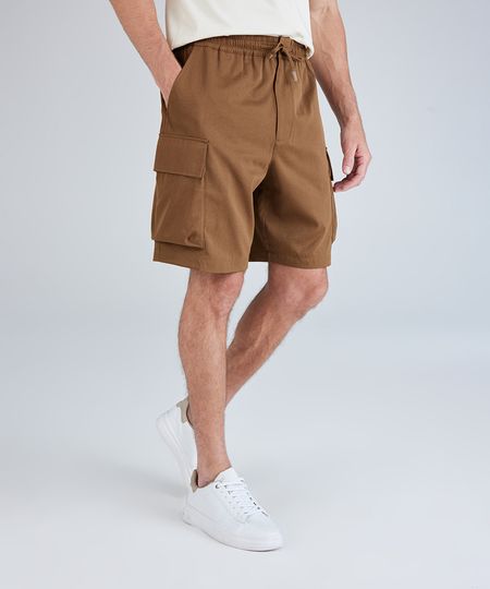 bermuda baggy masculino com bolso cargo marrom 38