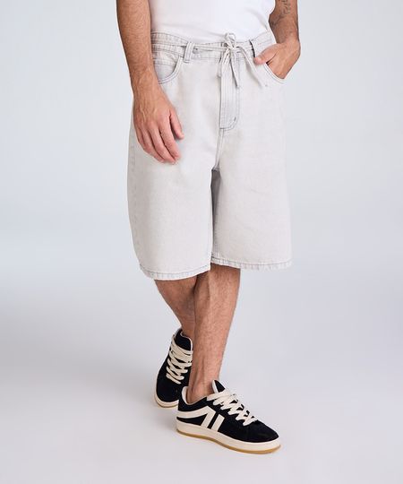 bermuda baggy masculina jeans com cordão cinza 40 bermuda baggy masculina jeans com cordão cinza 40