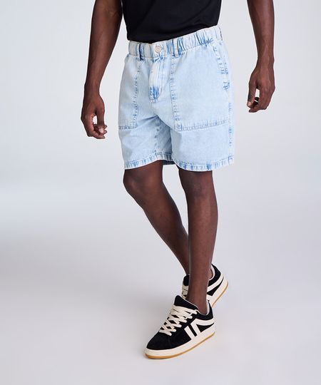 bermuda jogger masculina jeans com bolsos azul 40