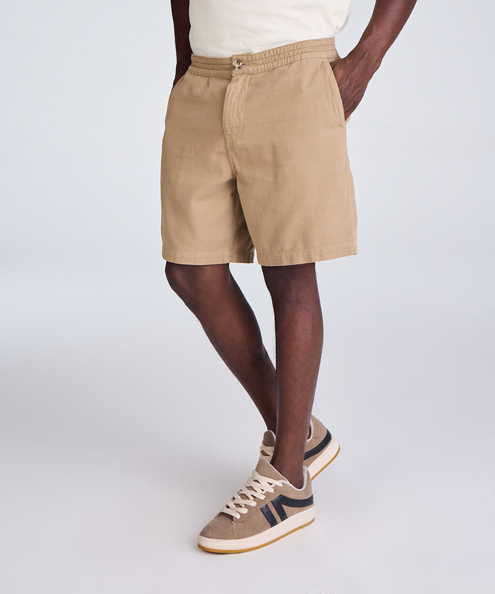 short jogger masculino de sarja texturizada bege