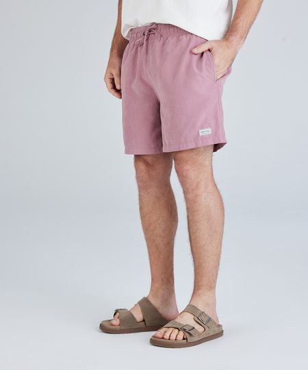 bermuda masculina em suede com bolsos elástico e cordão rosa M bermuda masculina em suede com bolsos elástico e cordão rosa M